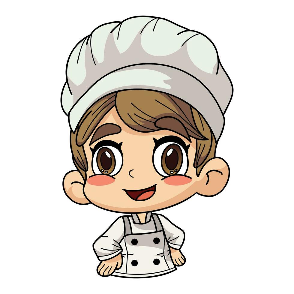 Happy chef male character illustration in doodle style vector