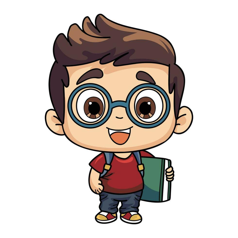 Happy boy holding a book illustration in doodle style vector
