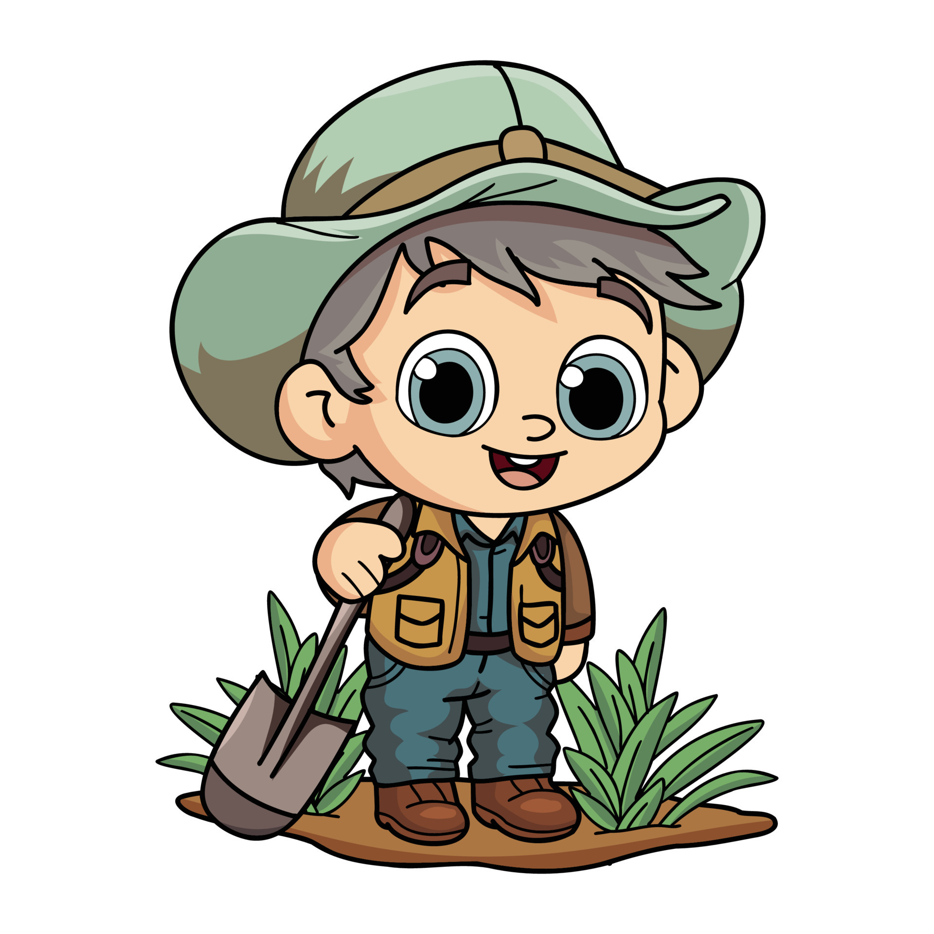 Happy farmer man working hard character illustration in doodle style ...