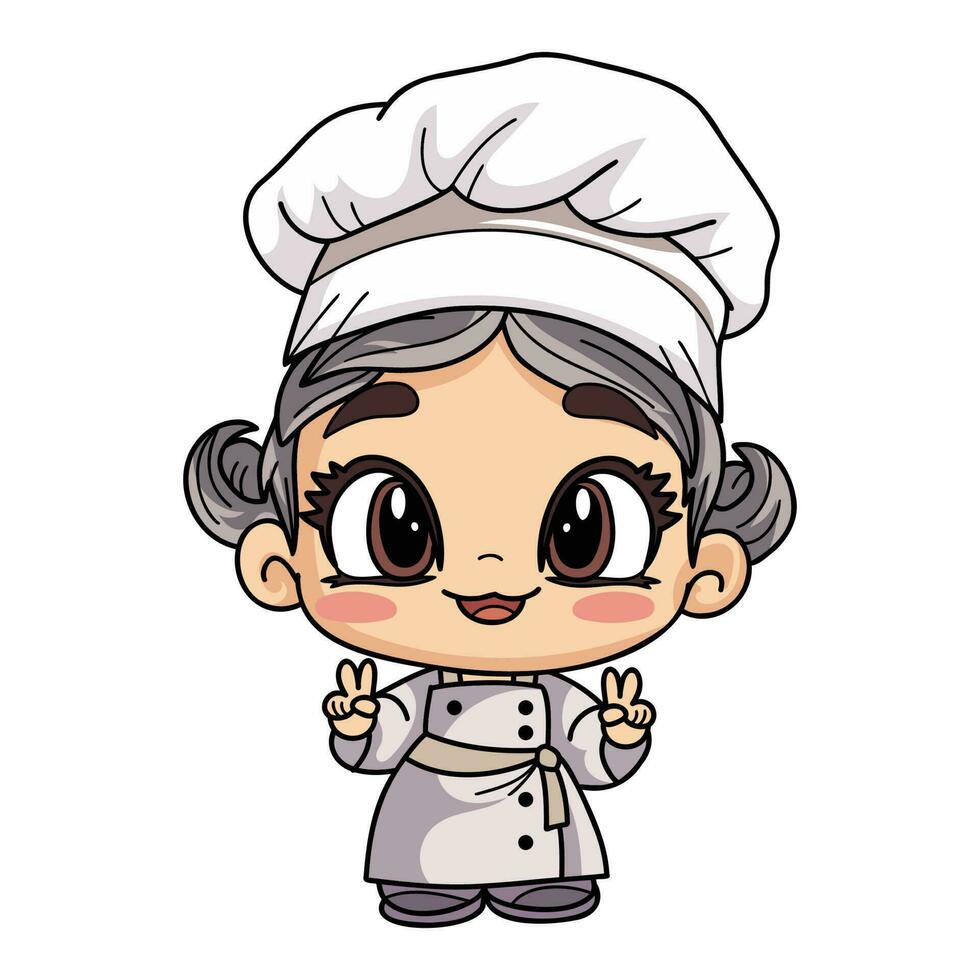 Happy chef male character illustration in doodle style vector