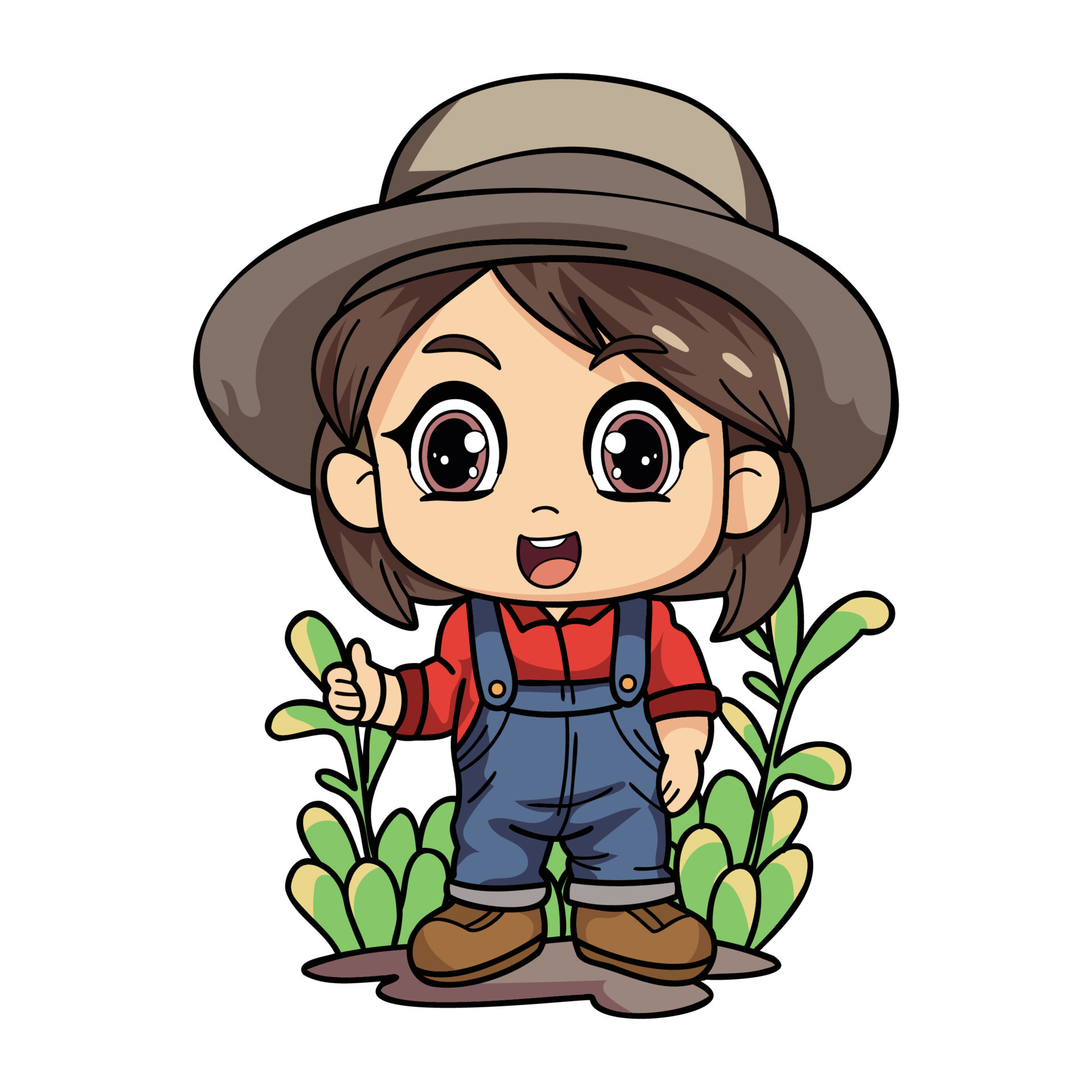 Happy female farmer working hard character illustration in doodle style ...