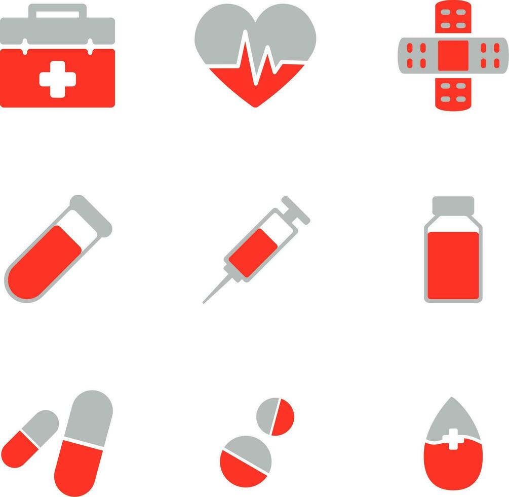 médico icono conjunto vector ilustración. médico icono para diseño acerca de medicina y primero ayuda. médico gráfico recursos para hospital, farmacia, laboratorio y clínica. vector paquete de primero ayuda símbolo conjunto