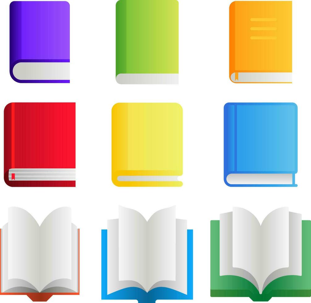 Book vector illustration set. Books and open books icon vector. Colorful book for symbol education, school, study, student and library. Back to school stationery design graphic resource