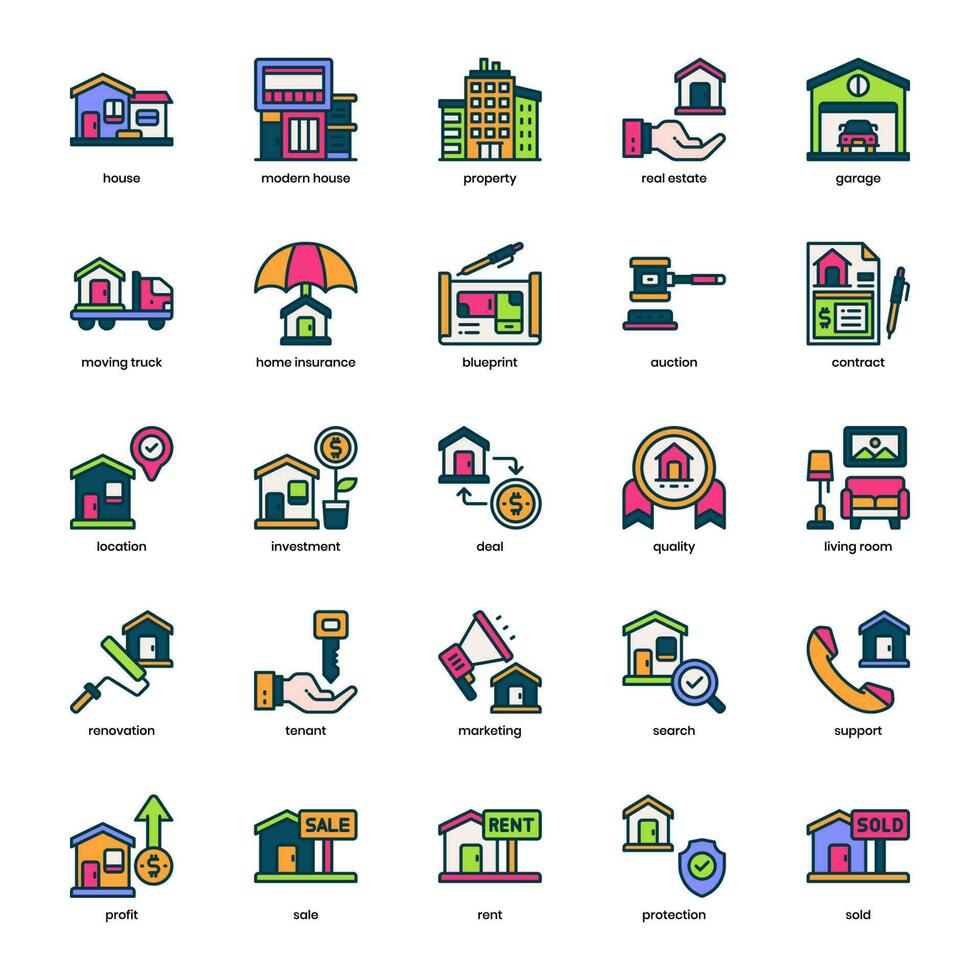 Property icon pack for your website design, logo, app, and user interface. Property icon filled color design. Vector graphics illustration and editable stroke.