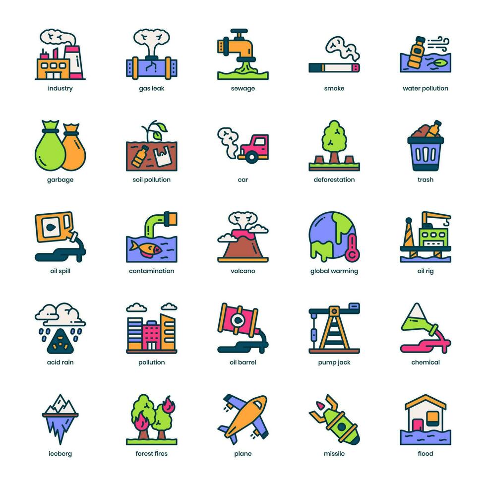 Pollution icon pack for your website design, logo, app, and user interface. Pollution icon filled color design. Vector graphics illustration and editable stroke.