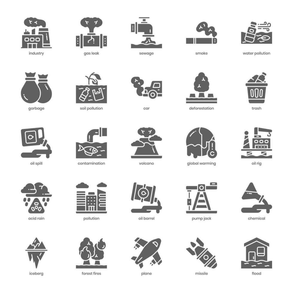 Pollution icon pack for your website design, logo, app, and user interface. Pollution icon glyph design. Vector graphics illustration and editable stroke.