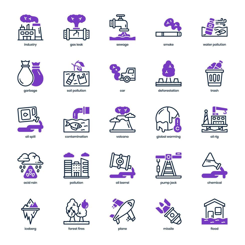 Pollution icon pack for your website design, logo, app, and user interface. Pollution icon mixed line and solid design. Vector graphics illustration and editable stroke.