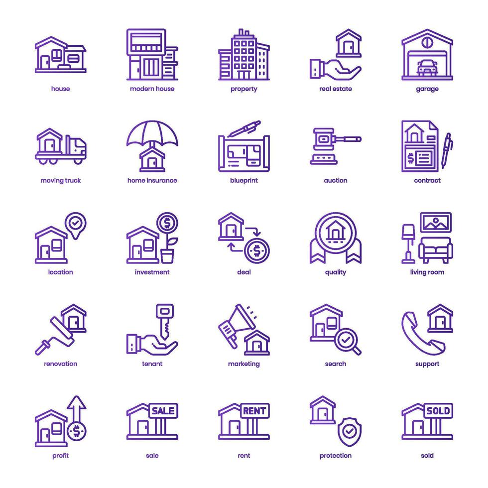 Property icon pack for your website design, logo, app, and user interface. Property icon basic line gradient design. Vector graphics illustration and editable stroke.