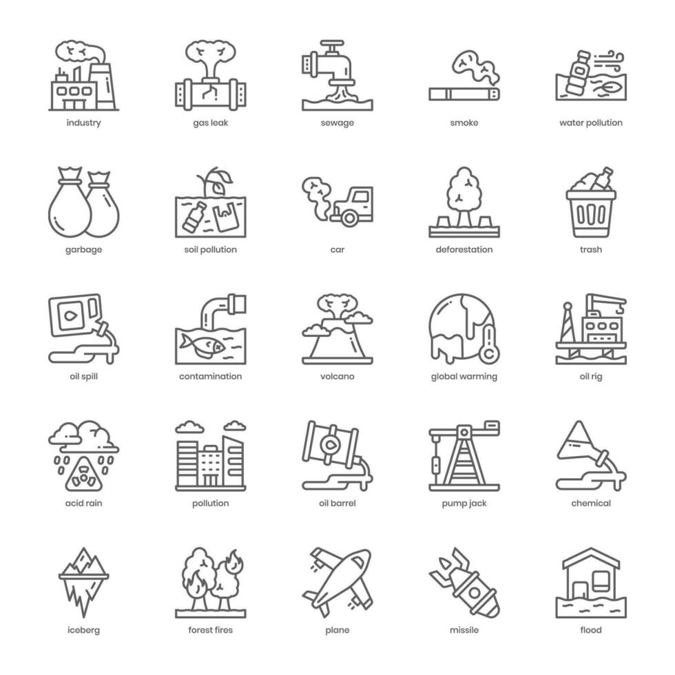 Pollution icon pack for your website design, logo, app, and user interface. Pollution icon outline design. Vector graphics illustration and editable stroke.