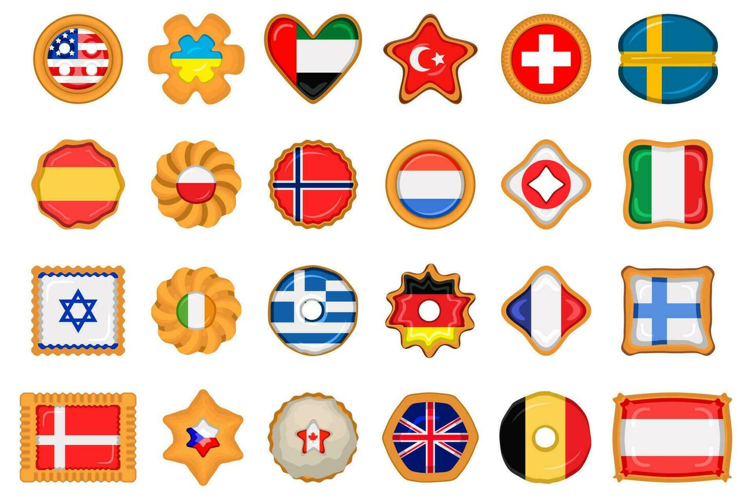 Set homemade cookie with flag country world in tasty biscuit vector