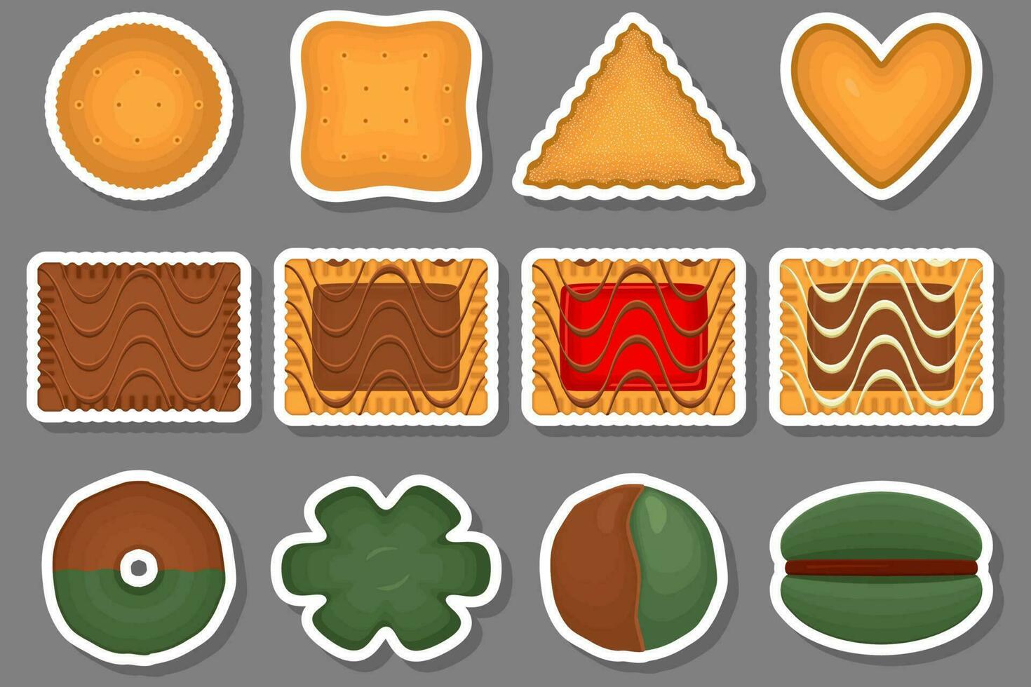 gran juego de galletas caseras de diferentes sabores en galletas de pastelería vector