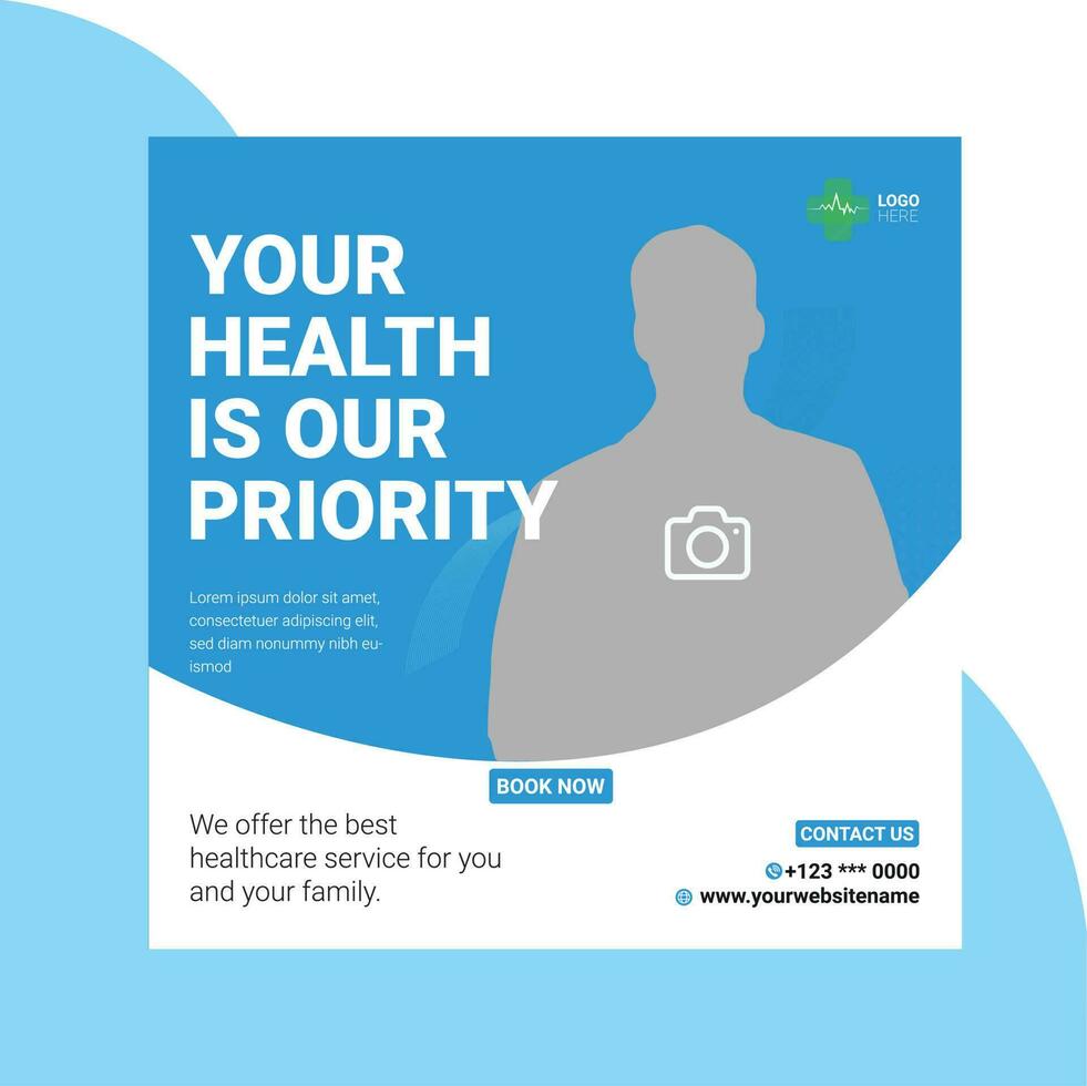 Healthcare banner or square flyer with doctor theme for social media post template vector