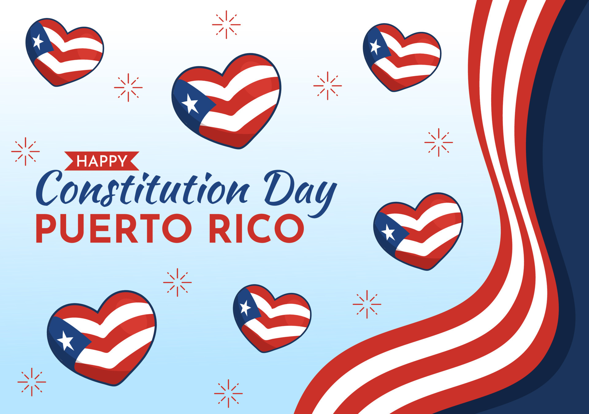 Happy Puerto Rico Constitution Day Vector Illustration with Waving Flag