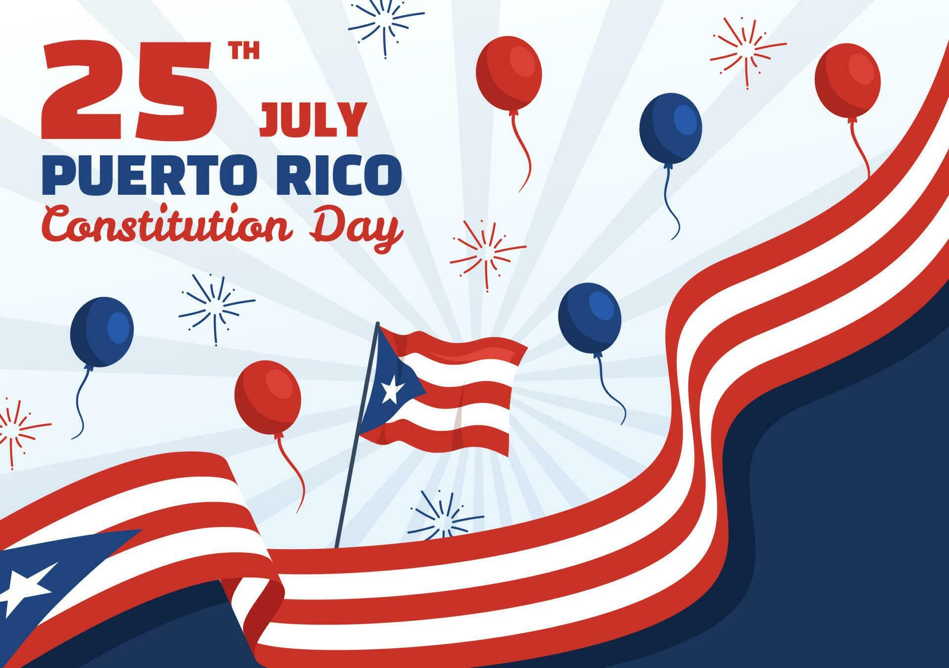 Happy Puerto Rico Constitution Day Vector Illustration with Waving Flag