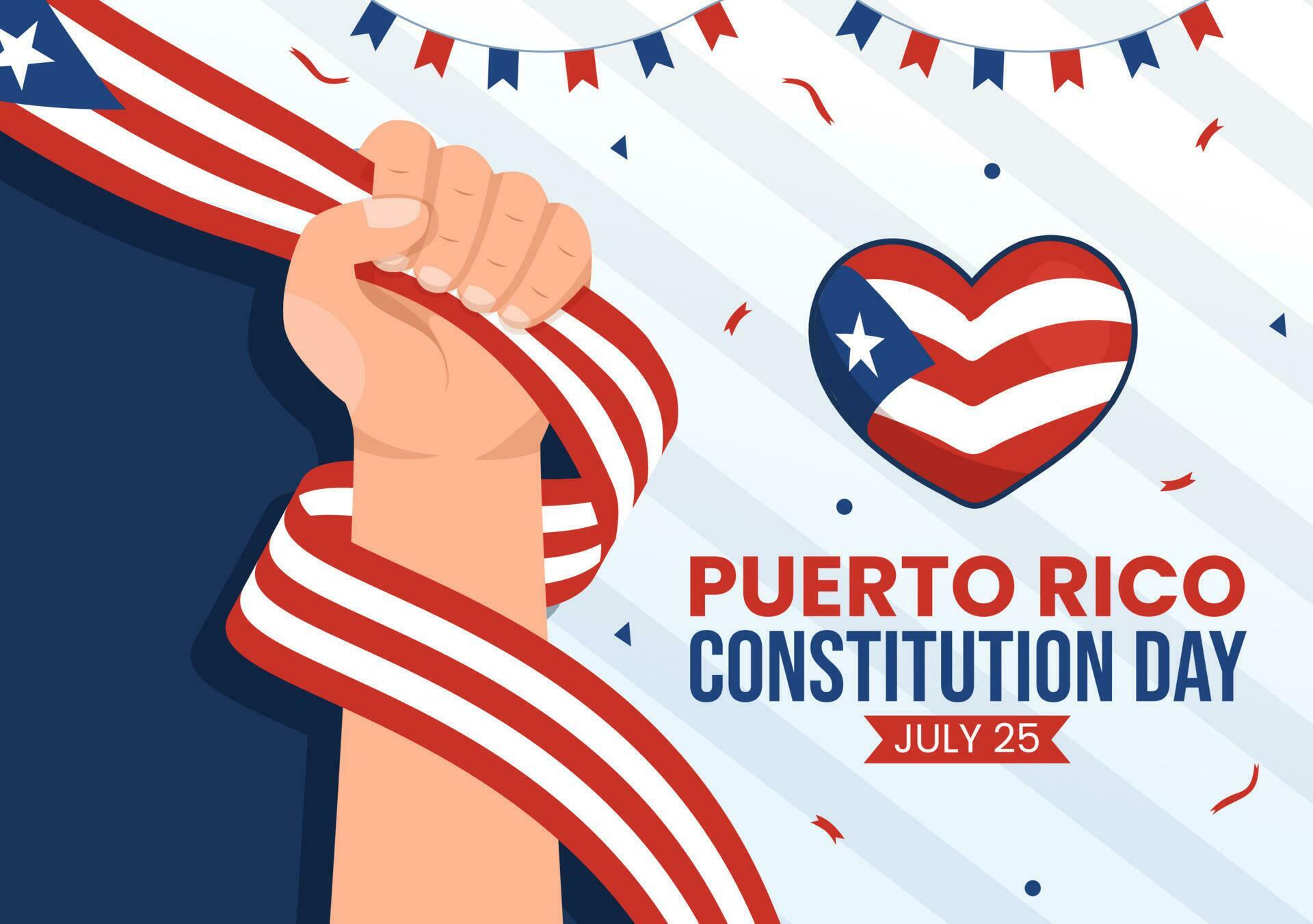 Happy Puerto Rico Constitution Day Vector Illustration with Waving Flag