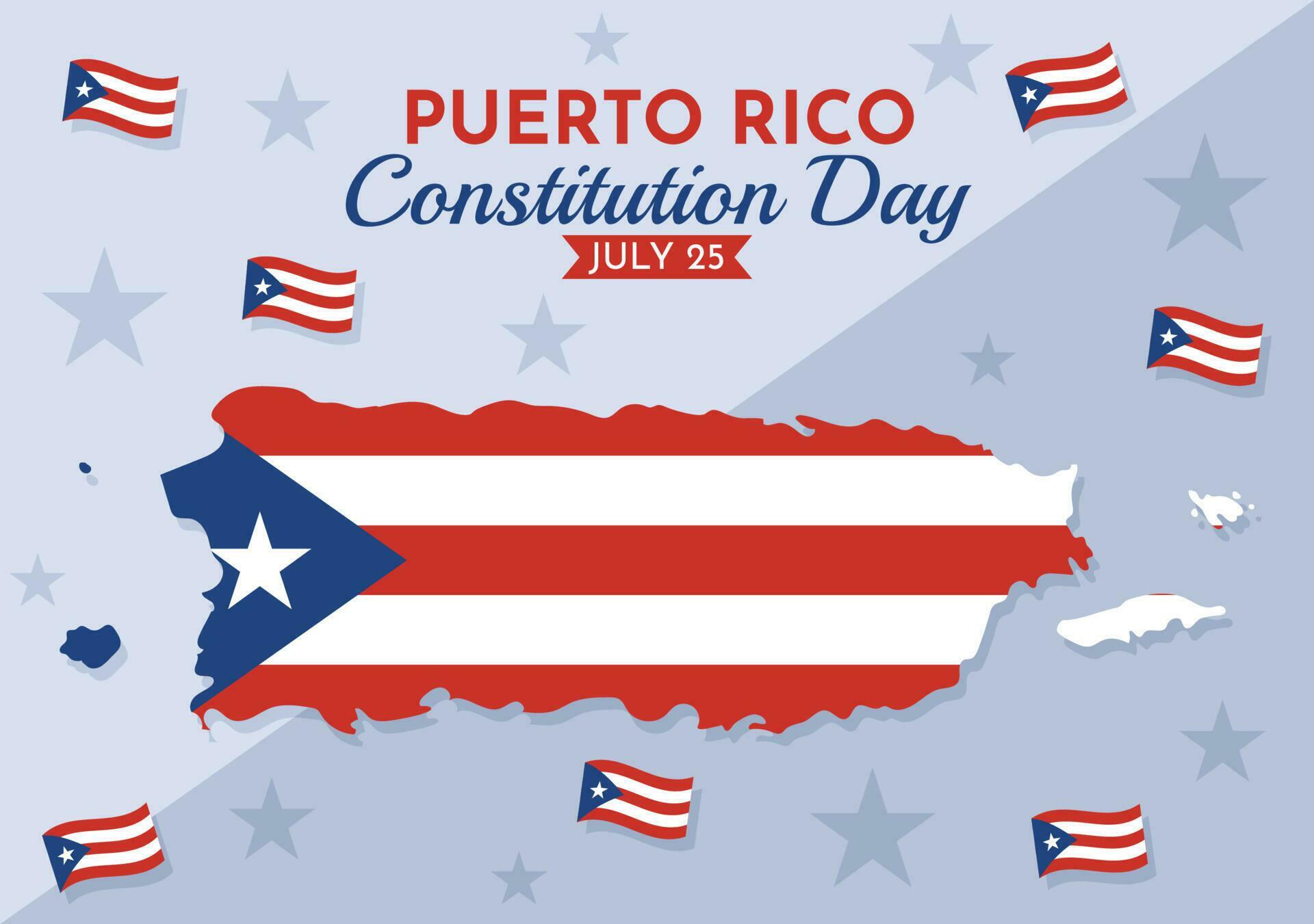 Happy Puerto Rico Constitution Day Vector Illustration with Waving Flag