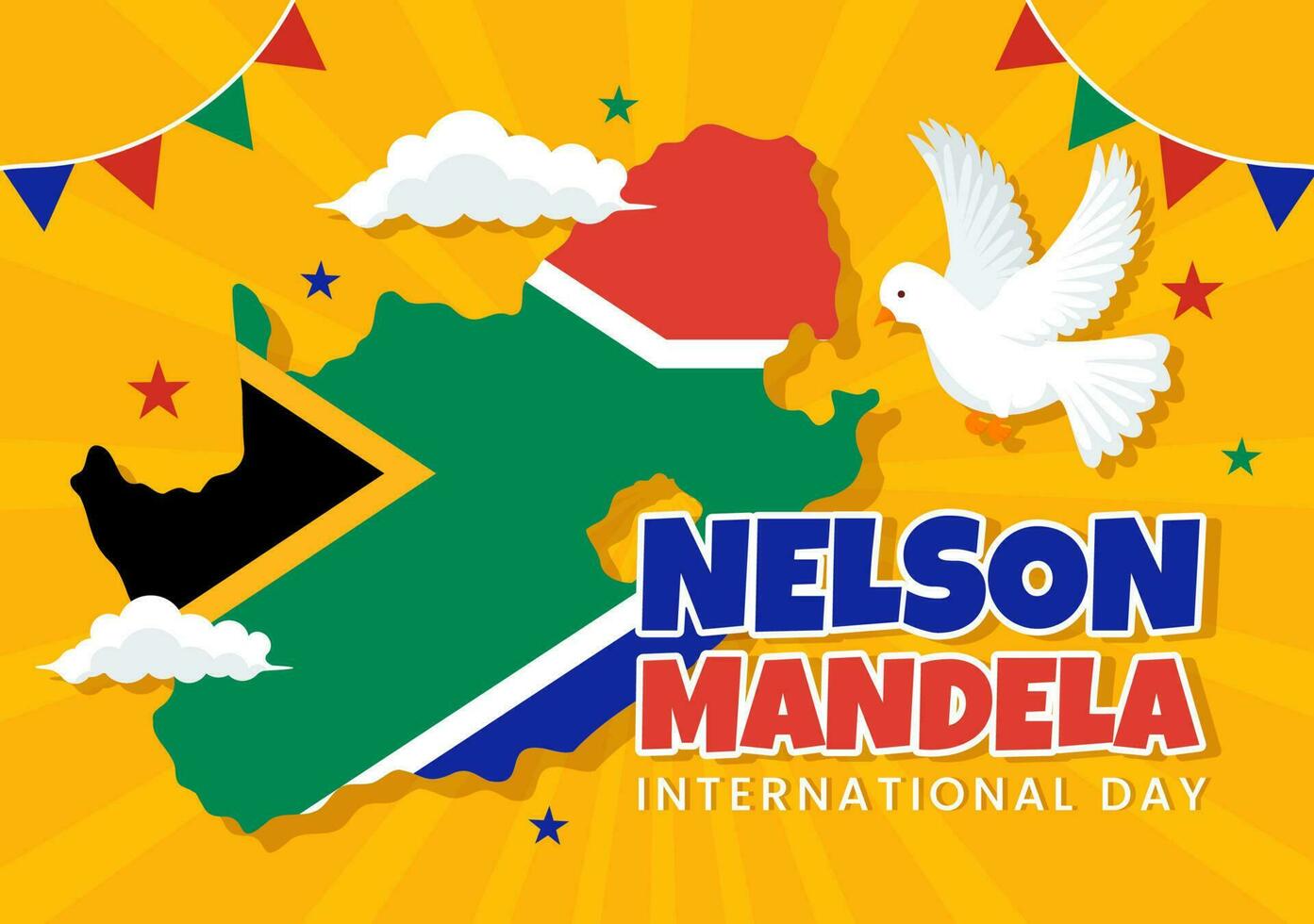 Happy Nelson Mandela International Day Vector Illustration on 18 July with South Africa Flag in Flat Cartoon Hand Drawn Landing Page Templates