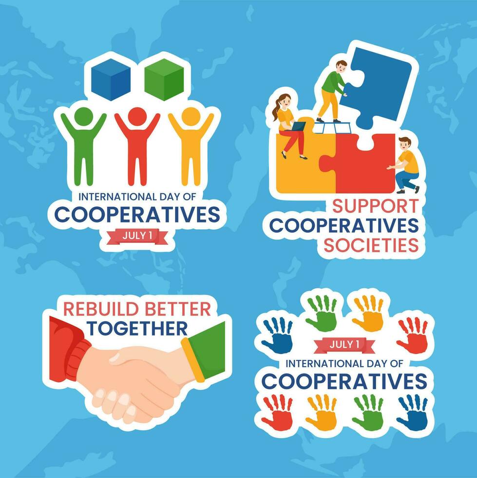 International Day of Cooperatives Label Flat Cartoon Hand Drawn Templates Background Illustration vector