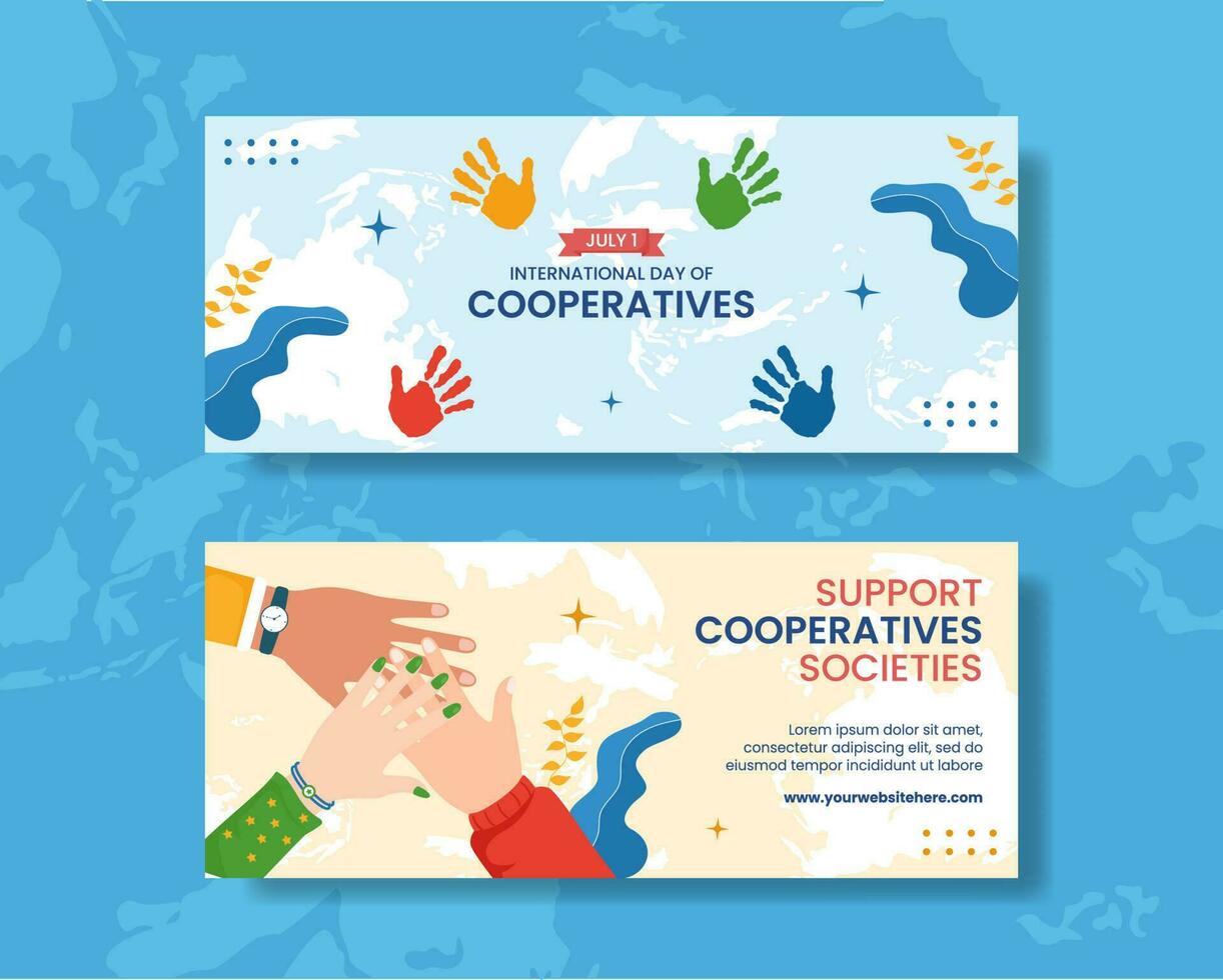 International Day of Cooperatives Horizontal Banner Cartoon Hand Drawn Templates Background Illustration vector