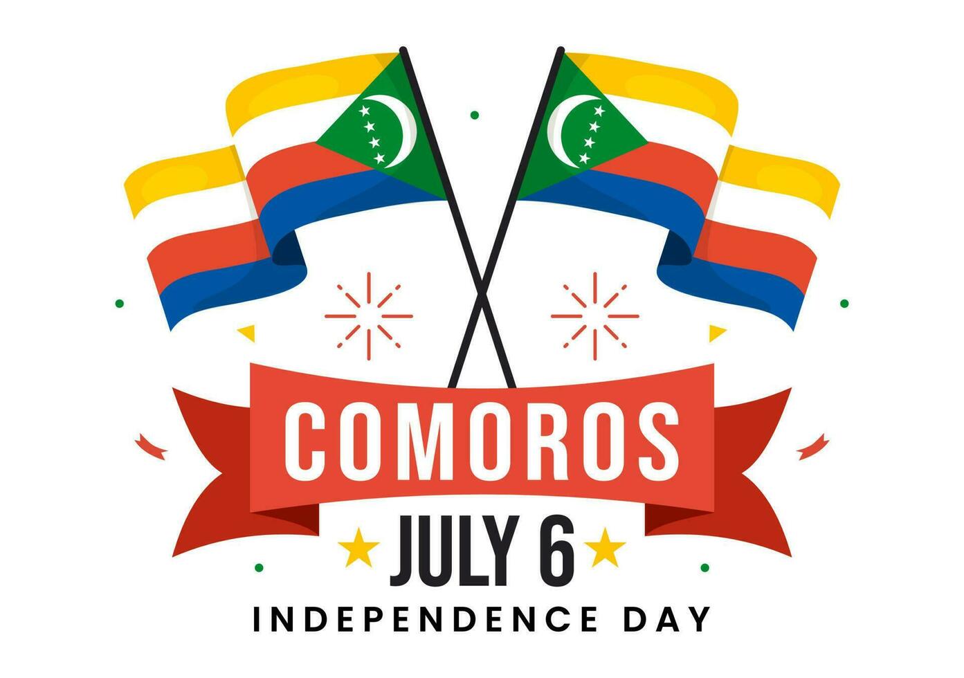 Happy Comoros Independence Day Vector Illustration with Comorian Waving Flag in National Holiday Flat Cartoon Background Hand Drawn Templates