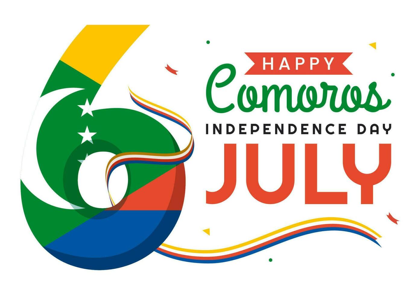 Happy Comoros Independence Day Vector Illustration with Comorian Waving Flag in National Holiday Flat Cartoon Background Hand Drawn Templates