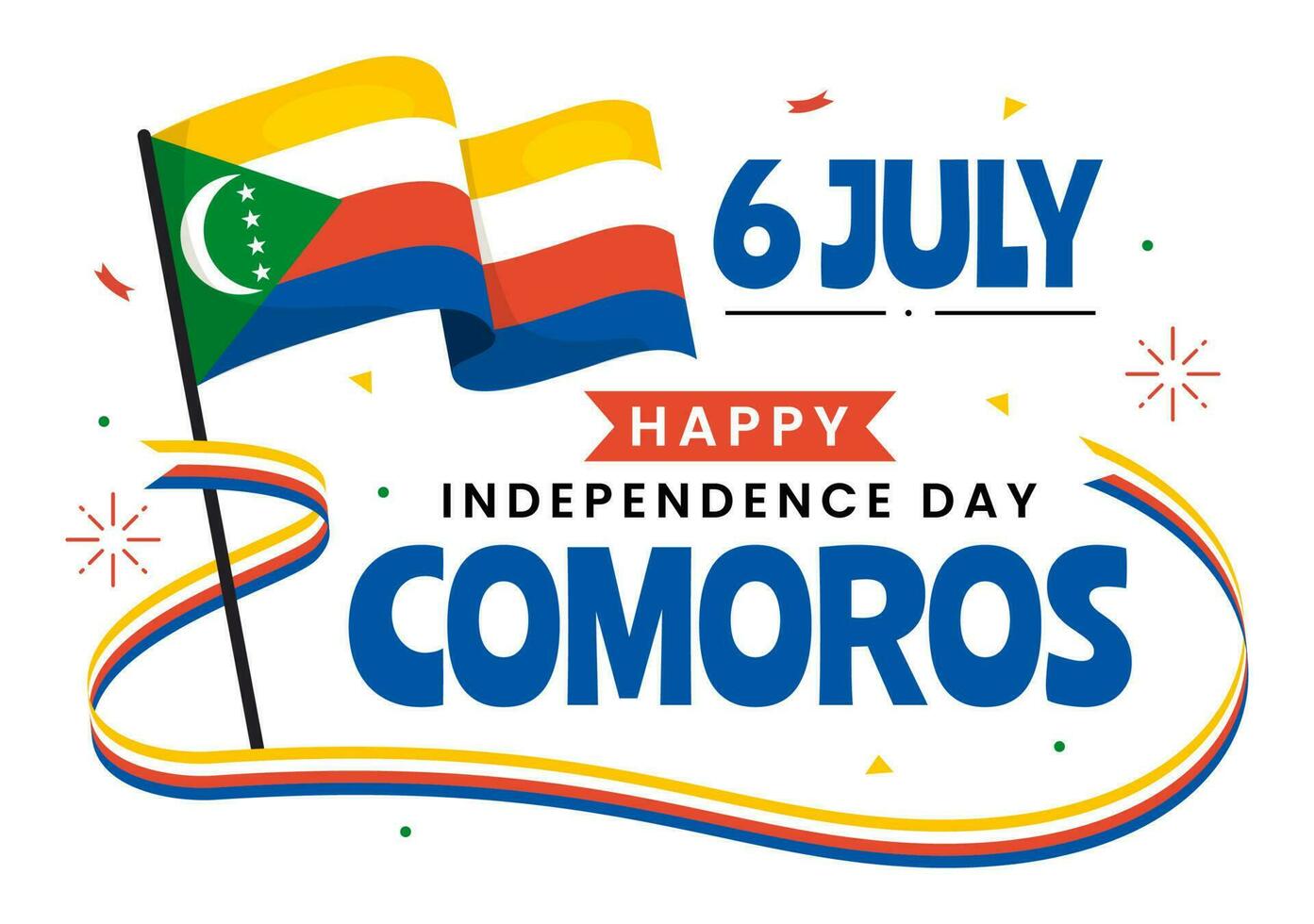 Happy Comoros Independence Day Vector Illustration with Comorian Waving Flag in National Holiday Flat Cartoon Background Hand Drawn Templates