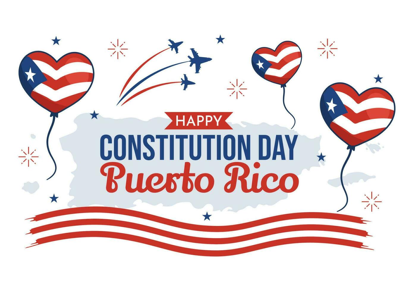 Happy Puerto Rico Constitution Day Vector Illustration with Waving Flag in Flat Cartoon Hand Drawn for Landing Page Background Templates
