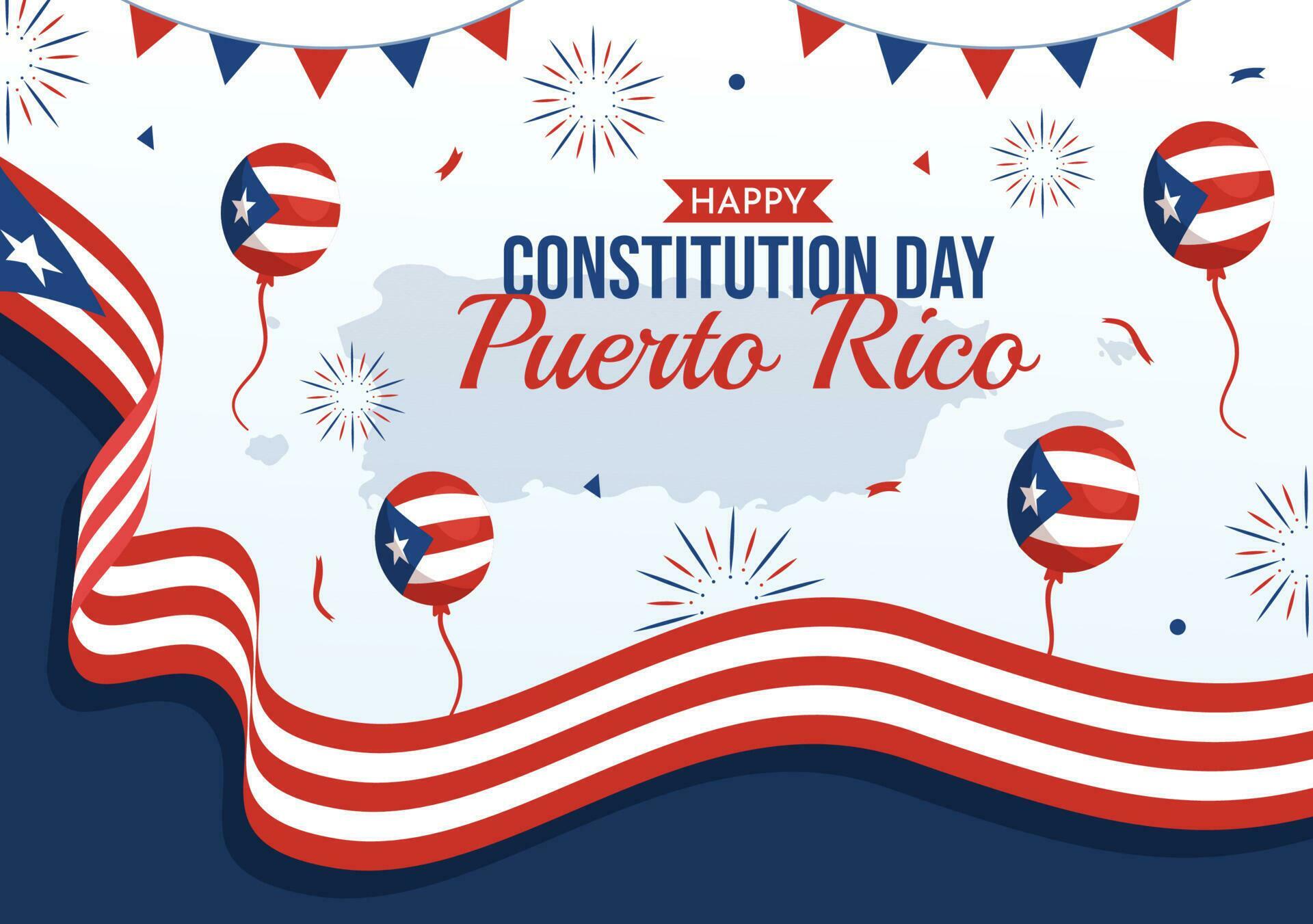 Happy Puerto Rico Constitution Day Vector Illustration with Waving Flag