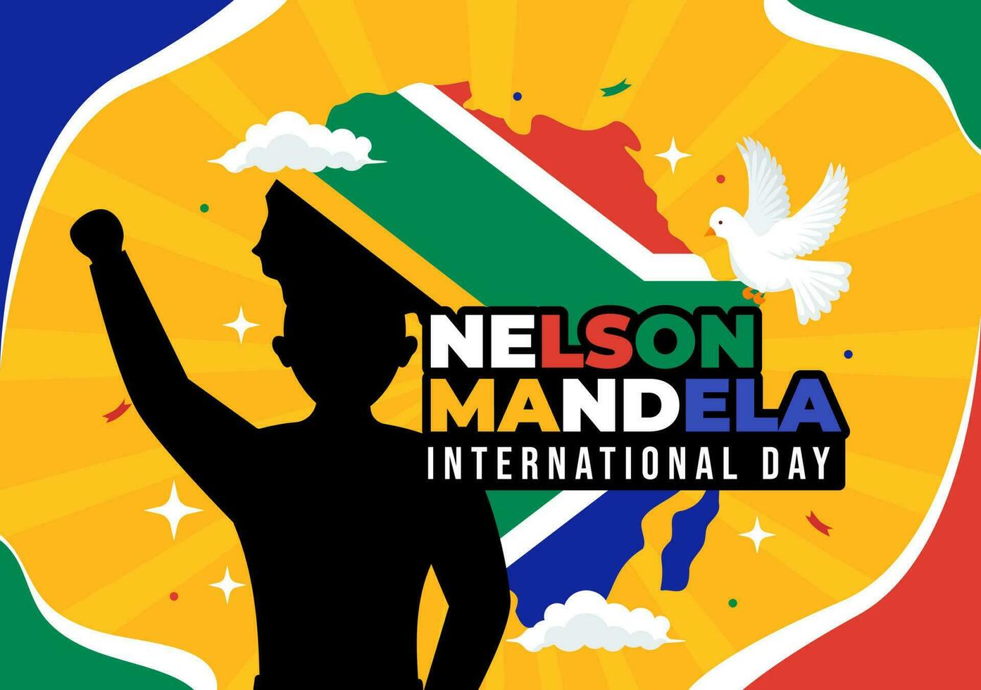 Happy Nelson Mandela International Day Vector Illustration on 18 July with South Africa Flag in Flat Cartoon Hand Drawn Landing Page Templates