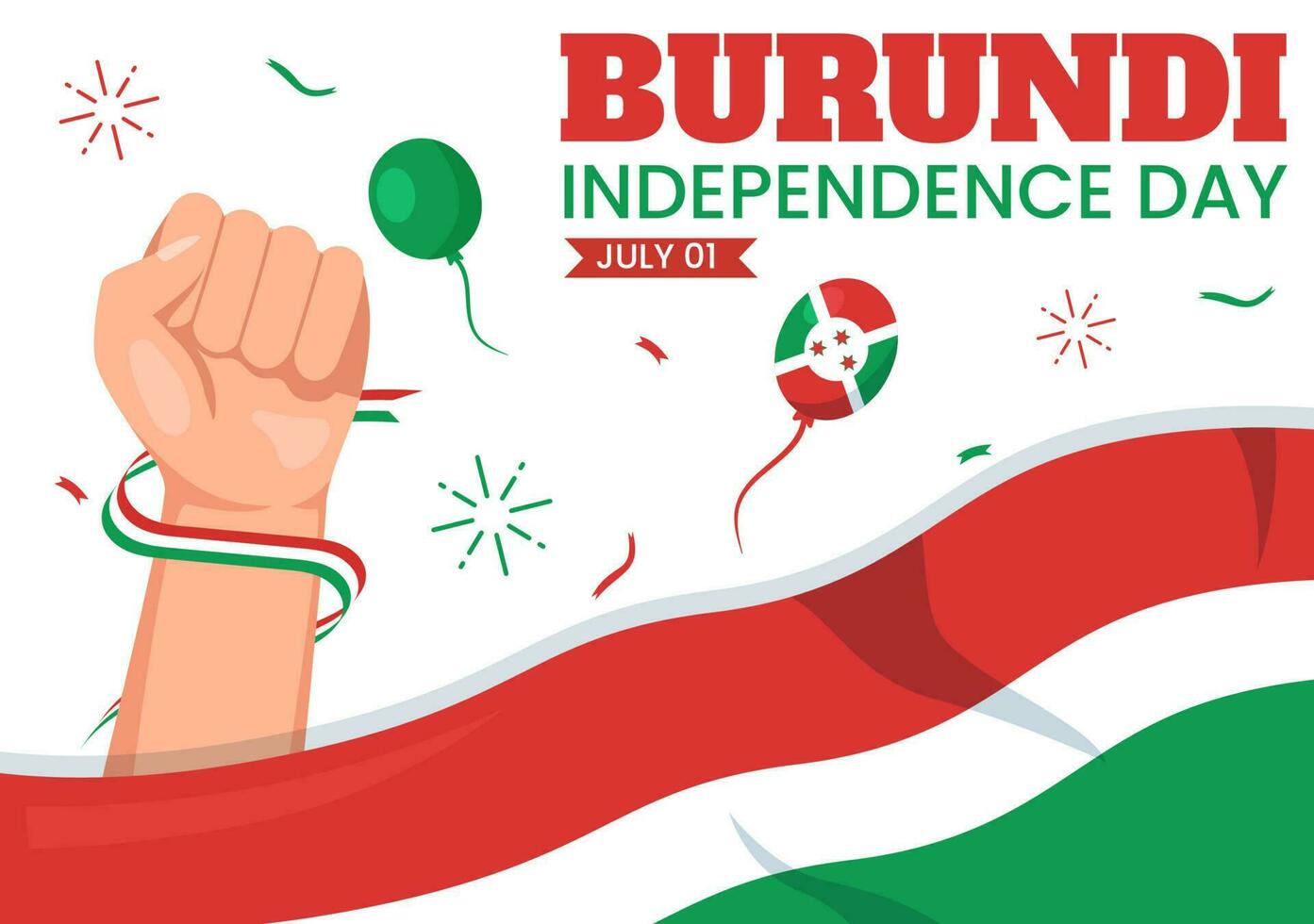 Burundi Independence Day on 1 July Vector Illustration with Flag Ribbon in National Holiday Flat Cartoon Hand Drawn Landing Page Templates