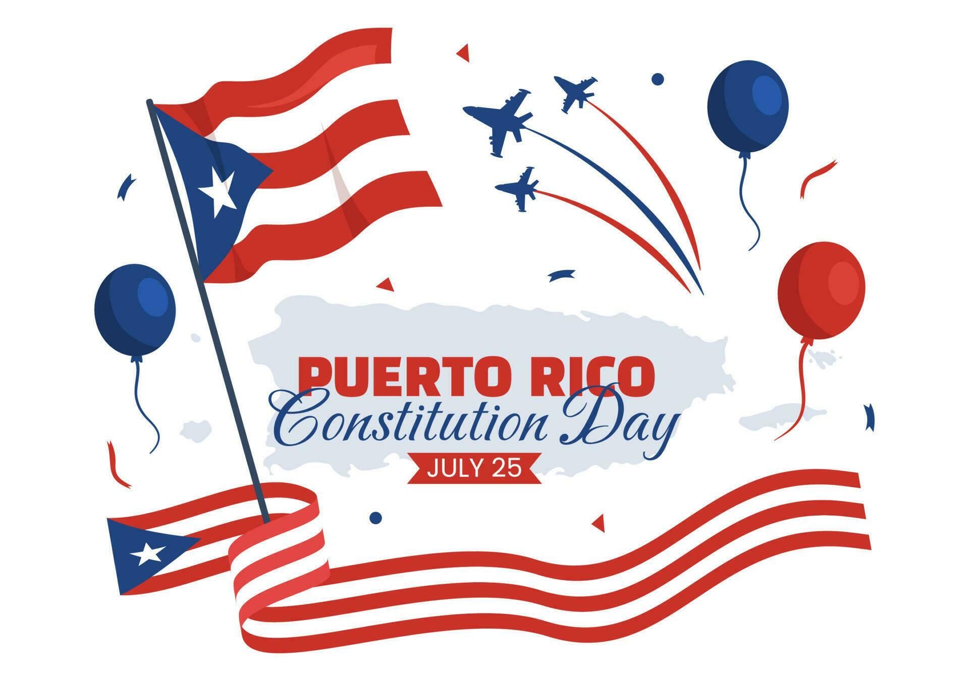 Happy Puerto Rico Constitution Day Vector Illustration with Waving Flag