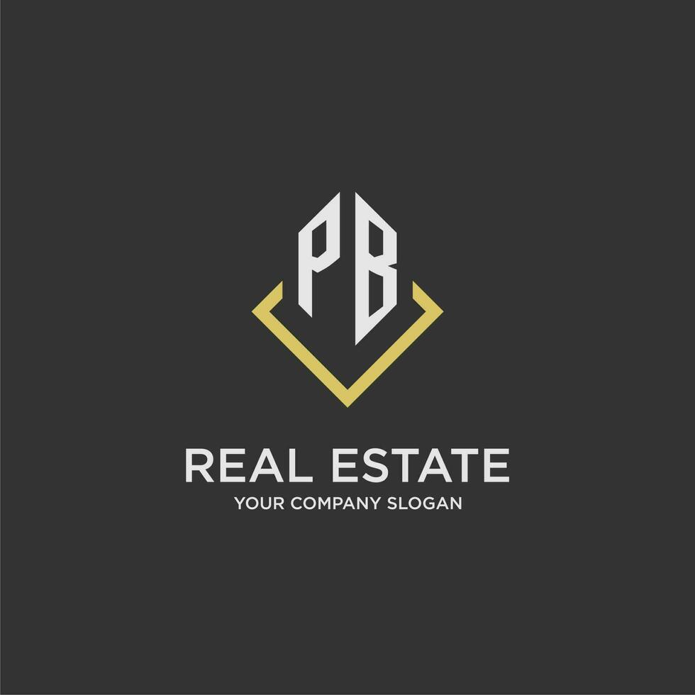 PB initial monogram logo for real estate with polygon style vector
