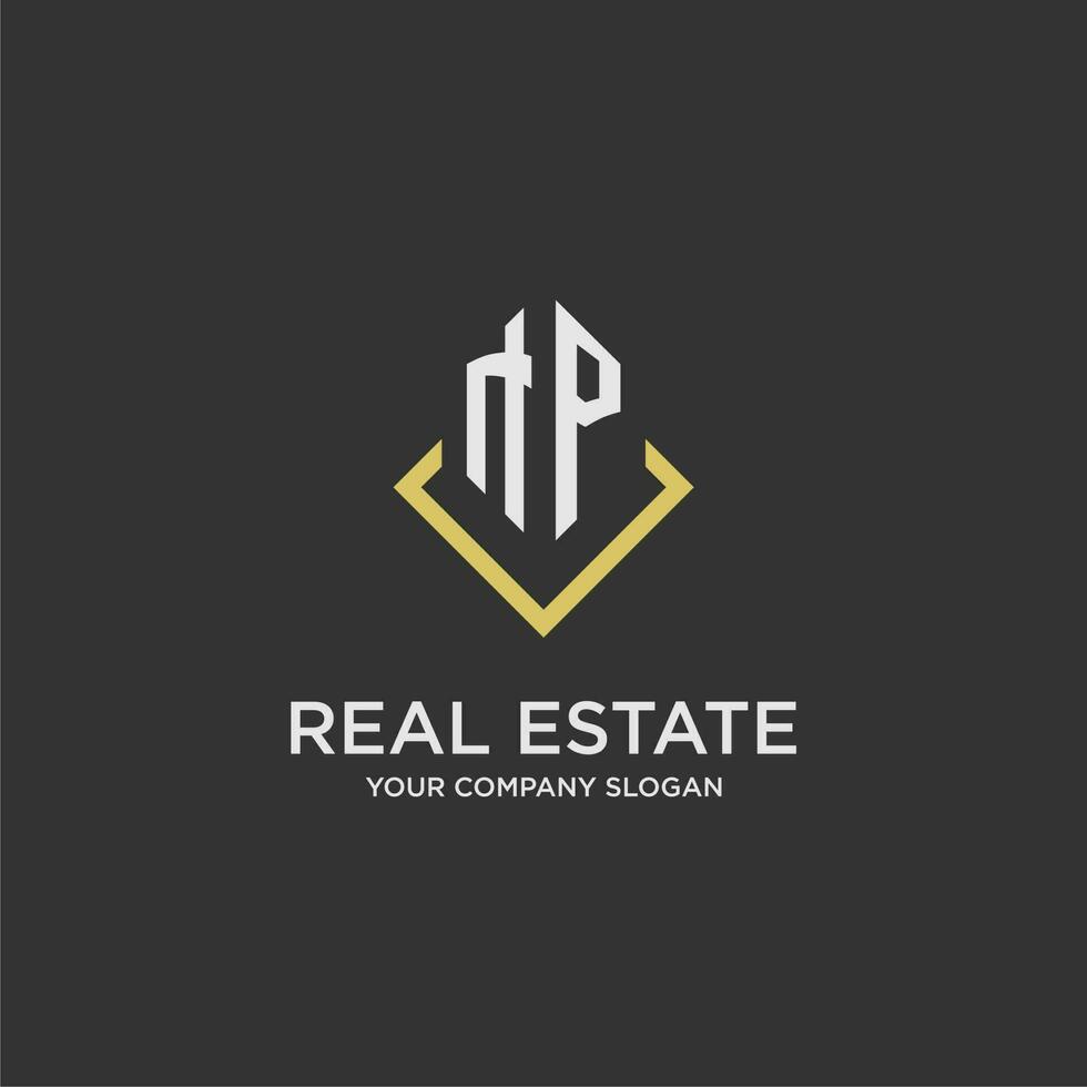 NP initial monogram logo for real estate with polygon style vector