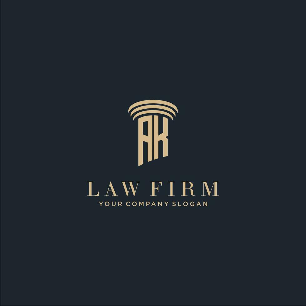 AK initial monogram lawfirm logo with pillar design vector