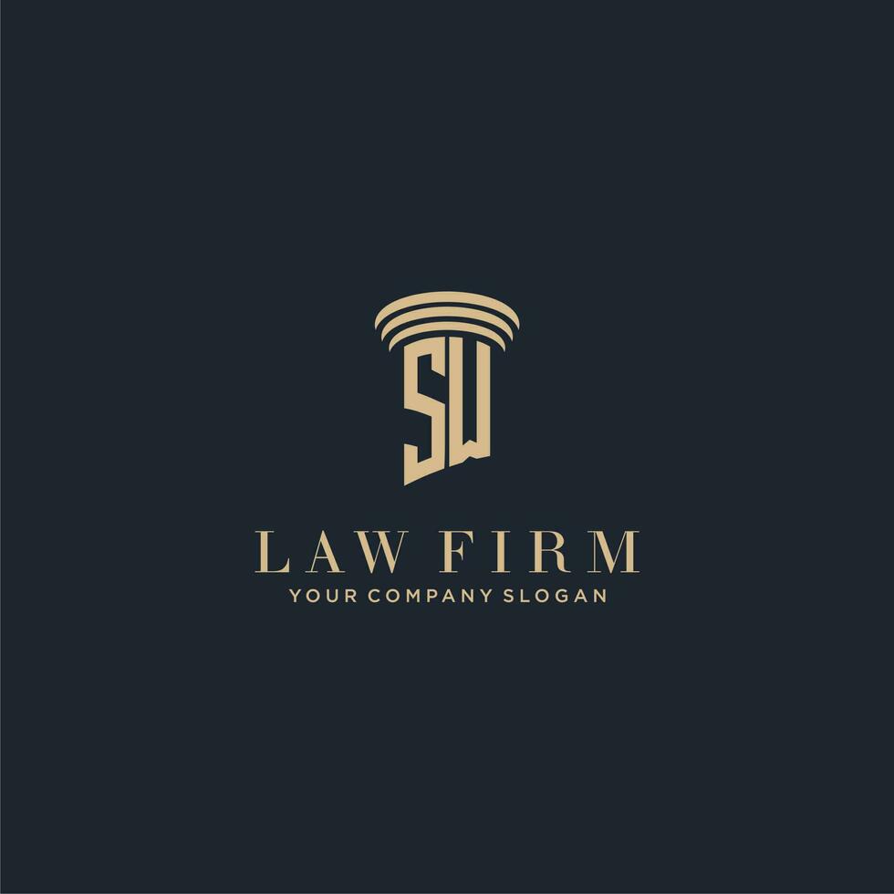 SW initial monogram lawfirm logo with pillar design vector