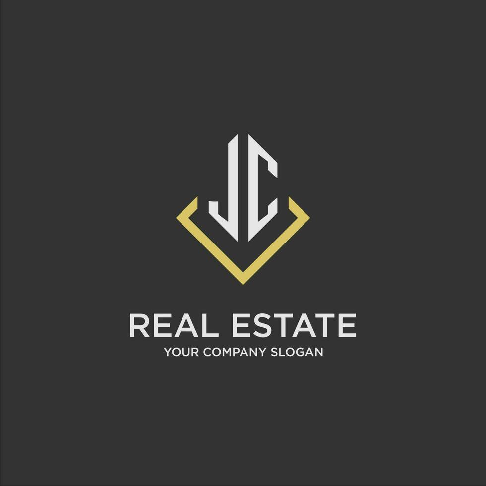 JC initial monogram logo for real estate with polygon style vector