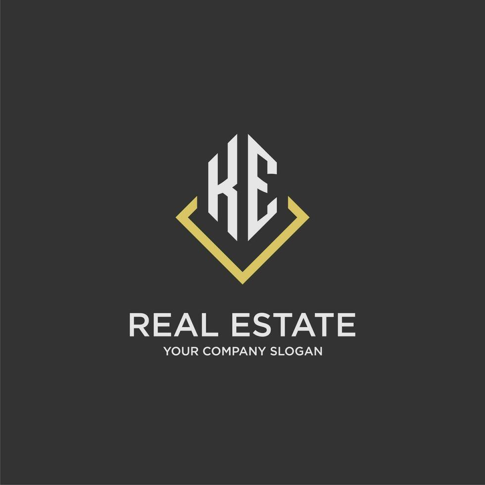 KE initial monogram logo for real estate with polygon style vector