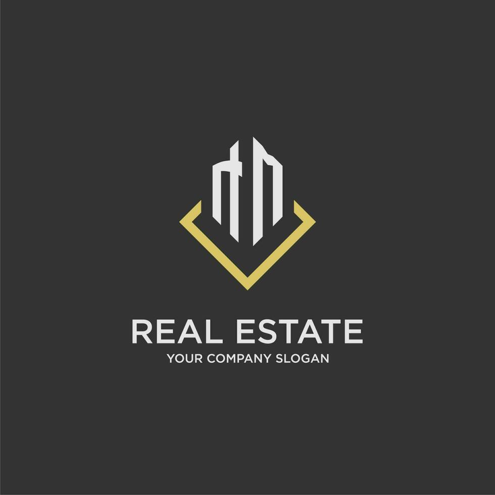 NM initial monogram logo for real estate with polygon style vector