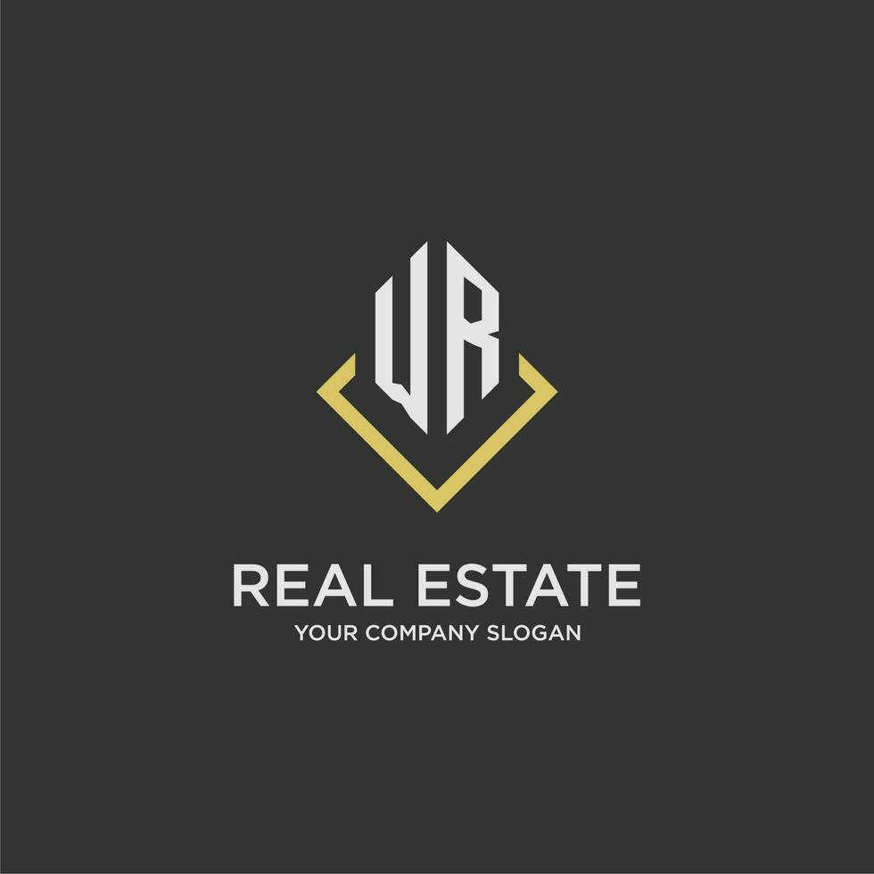 WR initial monogram logo for real estate with polygon style vector