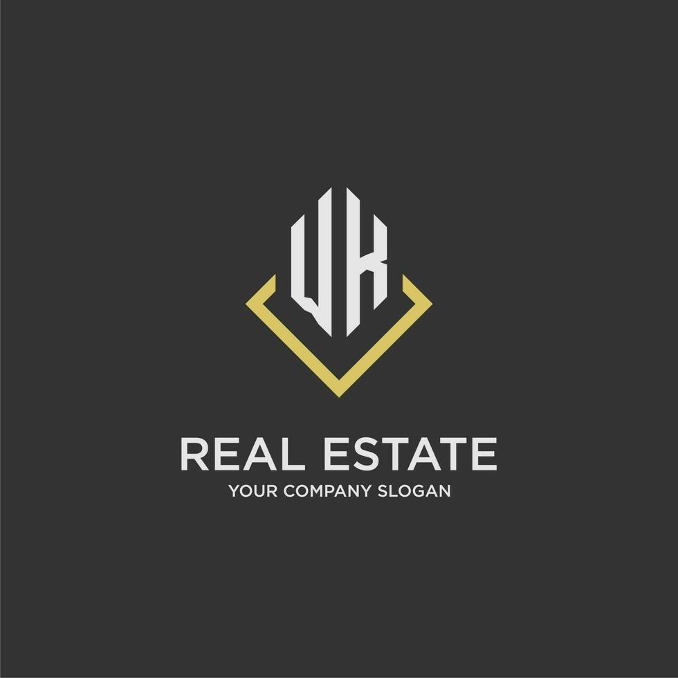 WK initial monogram logo for real estate with polygon style vector