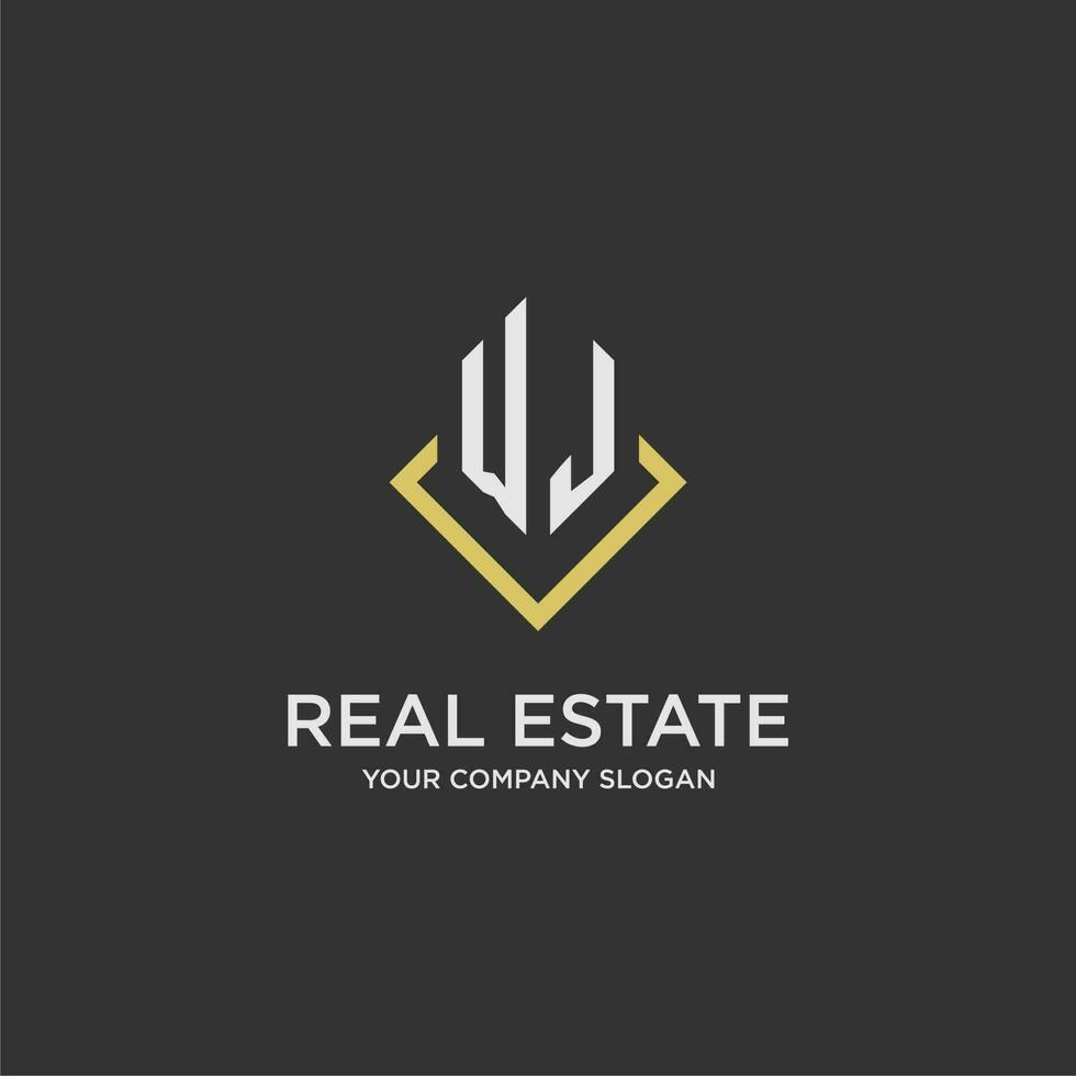 WJ initial monogram logo for real estate with polygon style vector