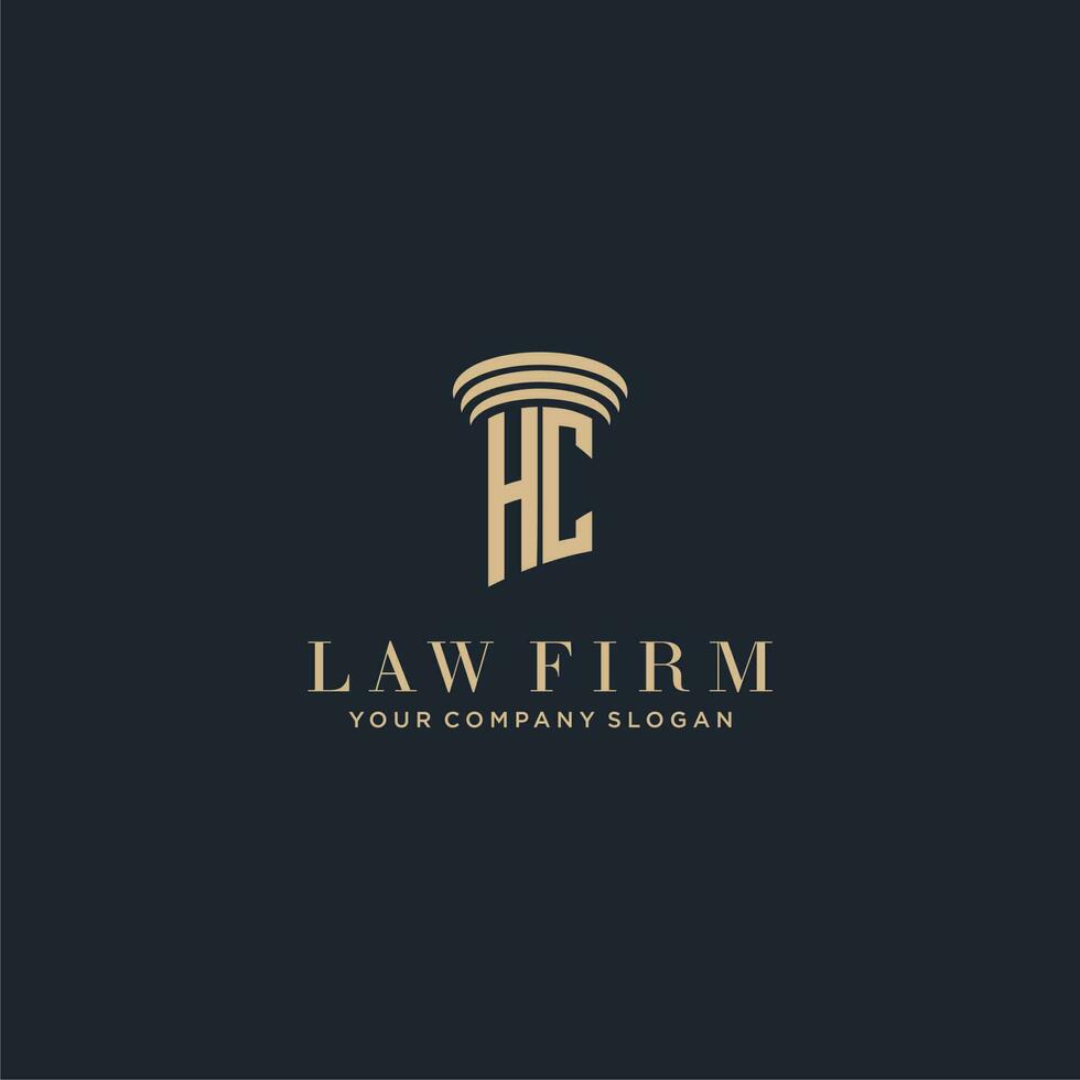 hc inicial monograma bufete de abogados logo con pilar diseño vector