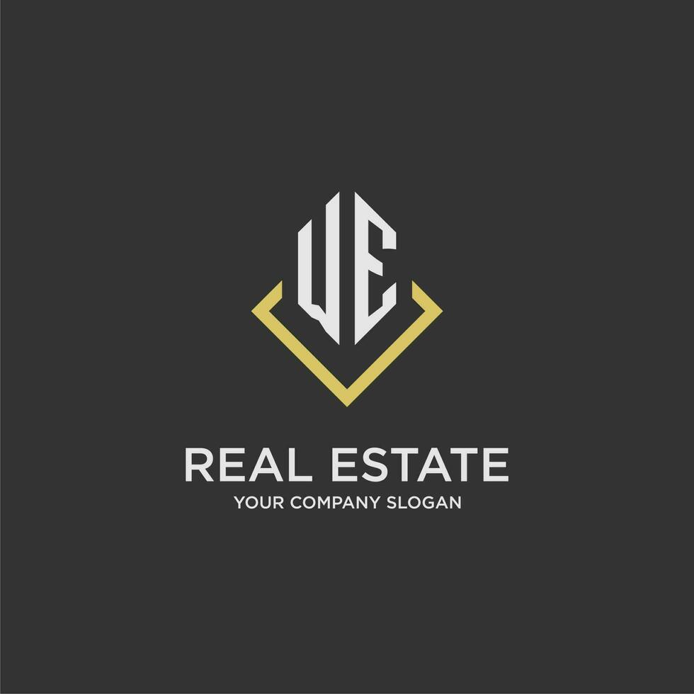 WE initial monogram logo for real estate with polygon style vector