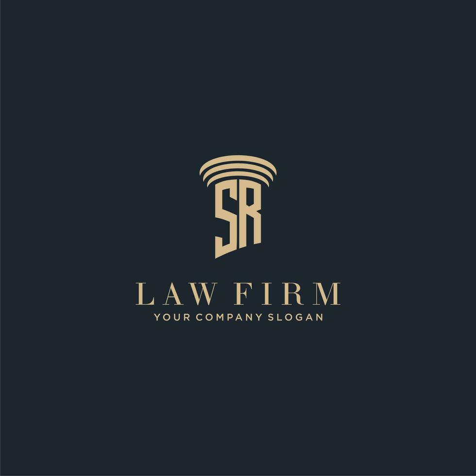 sr inicial monograma bufete de abogados logo con pilar diseño vector