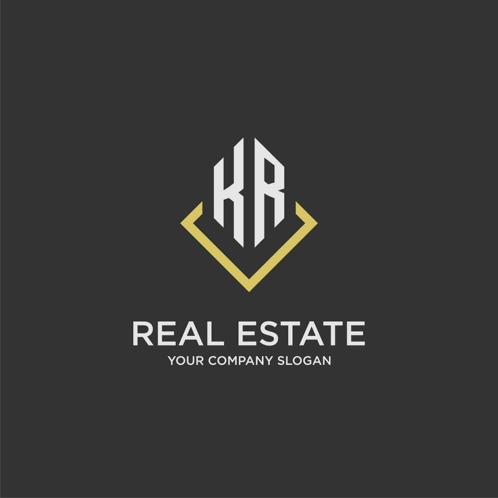 KR initial monogram logo for real estate with polygon style vector