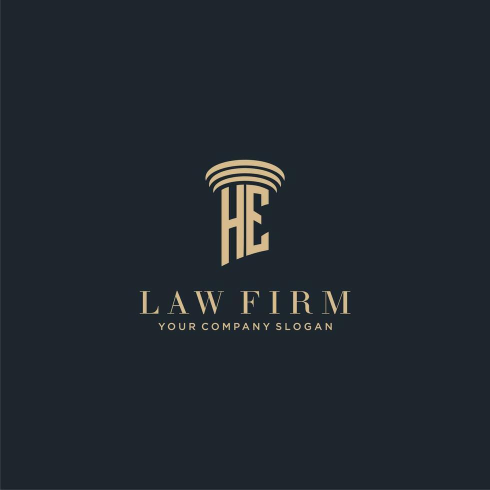 HE initial monogram lawfirm logo with pillar design vector