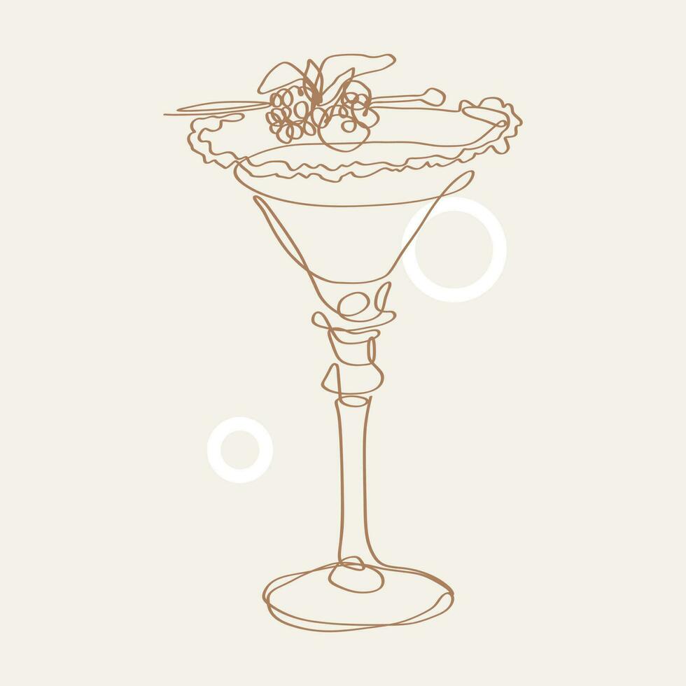 Continuous one line drawing of summer cocktail drinks. Bar and restaurant concept minimalist, vector illustration.