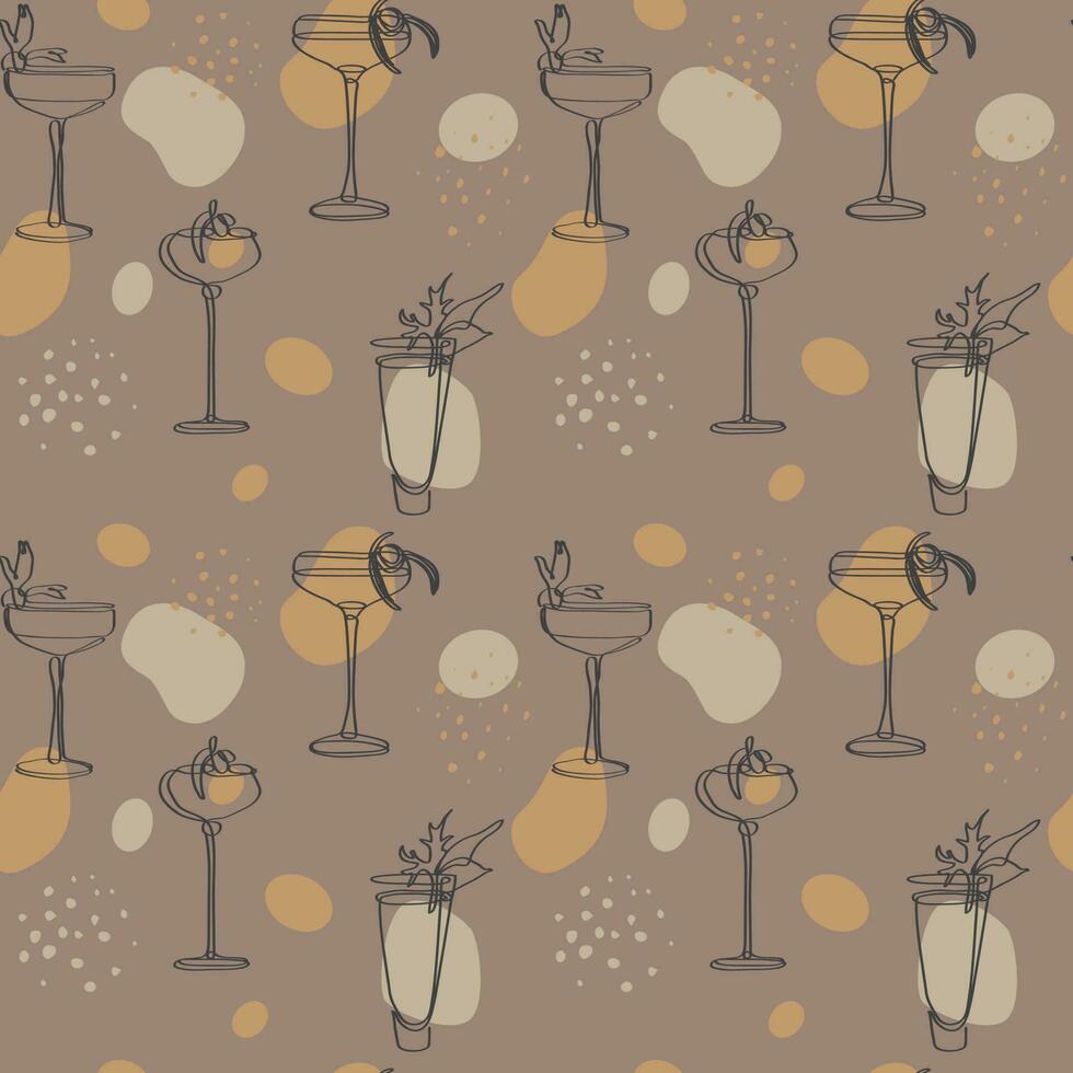 Seamless pattern of summer cocktails. Bar and restaurant concept minimalistic, vector illustration.
