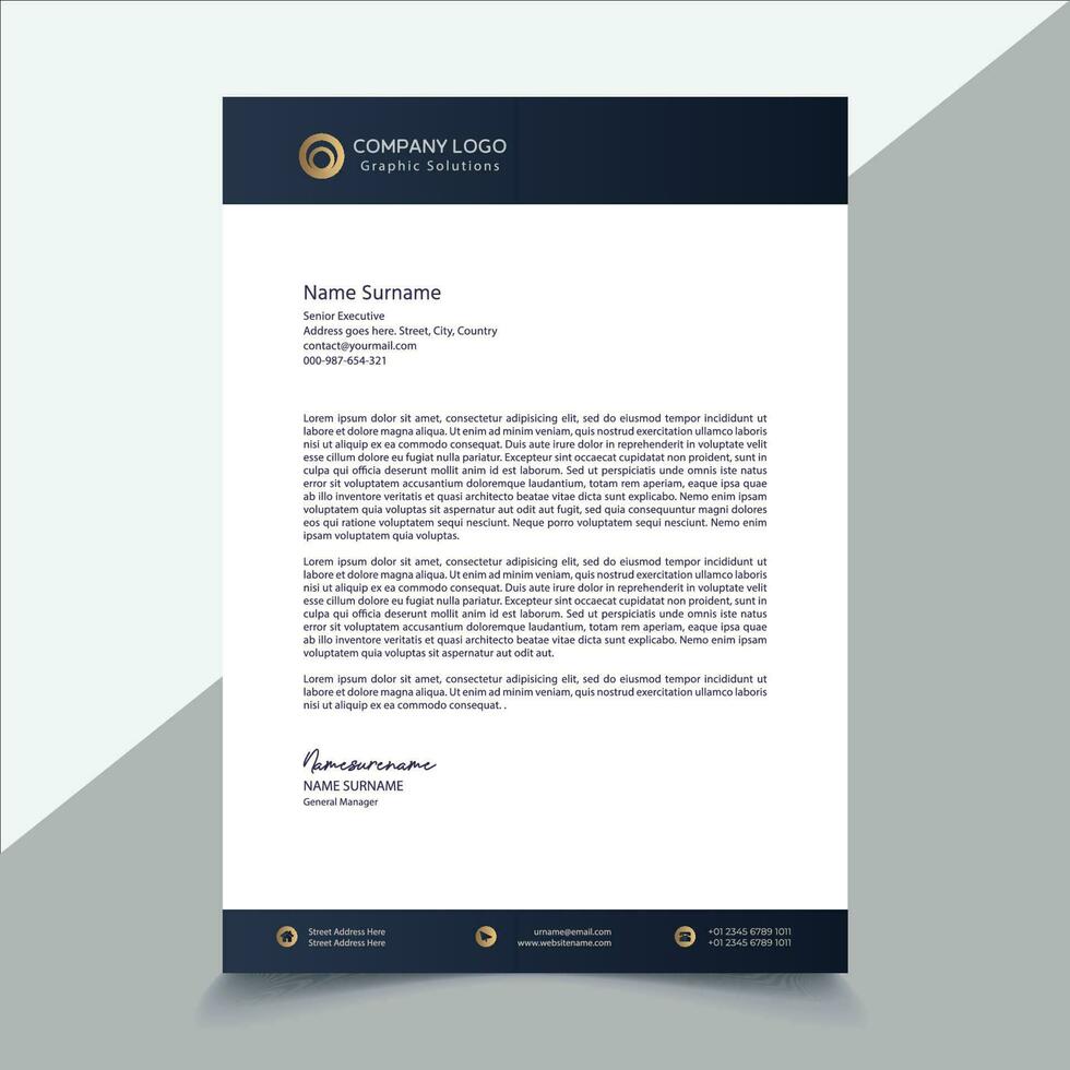 Elegant corporate modern letterhead design template - Navy-Gold Letterhead Template vector