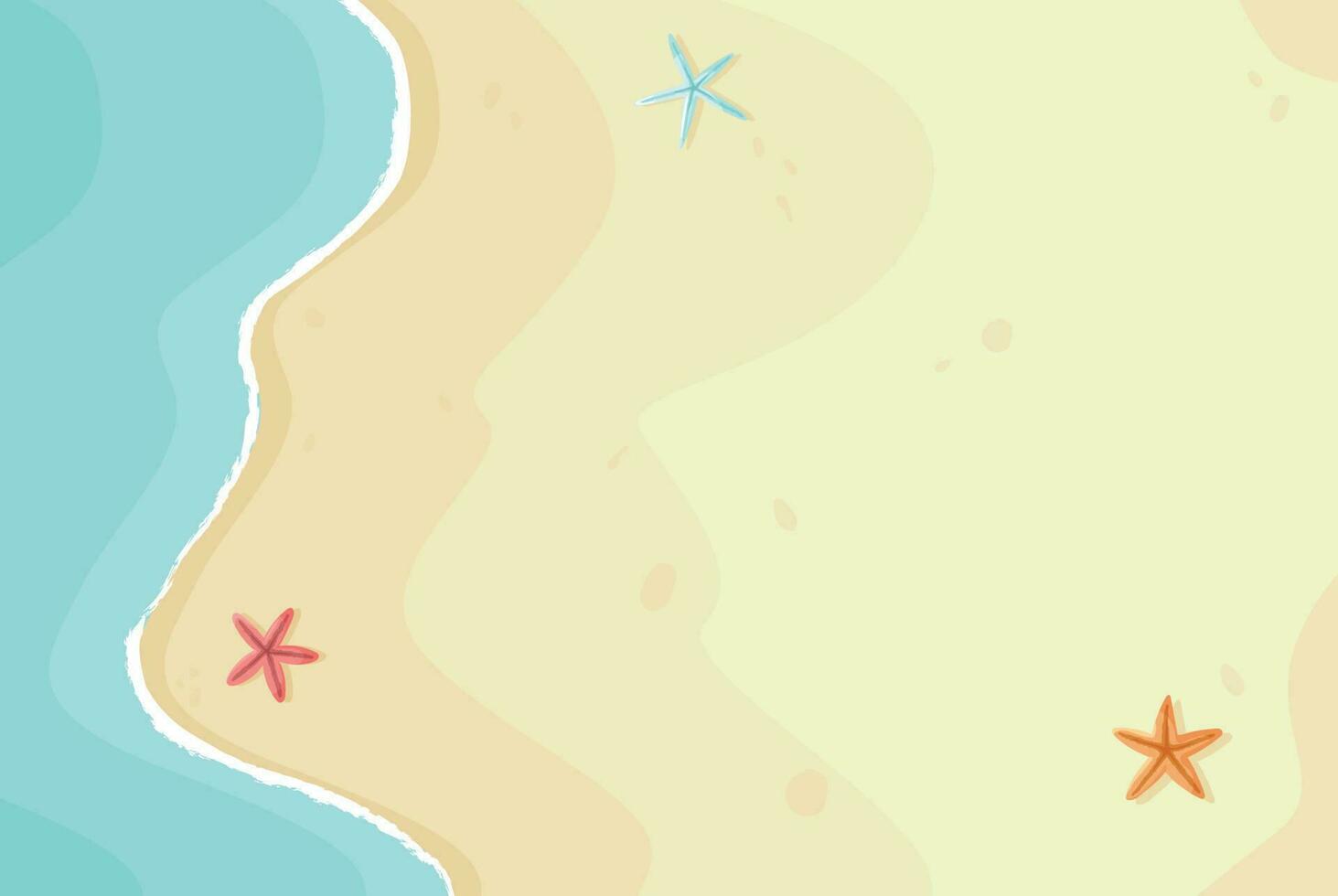 Colorful summer background with sea and starfish. Sand and sea, top view. An element for vacation trip design. vector